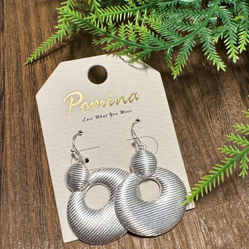 4/$20 - Pomina Silver Textured Disc Drop Earrings (BR1010/1)